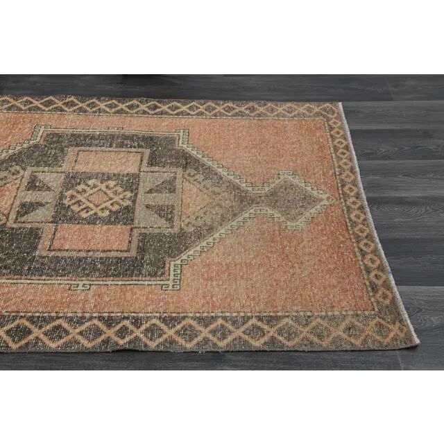1970s Vintage Turkish Oushak Handmade Wool Cotton Orange Runner Rug 122x384