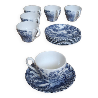 6 coffee cups + saucers "the hunter by myott" mande in england