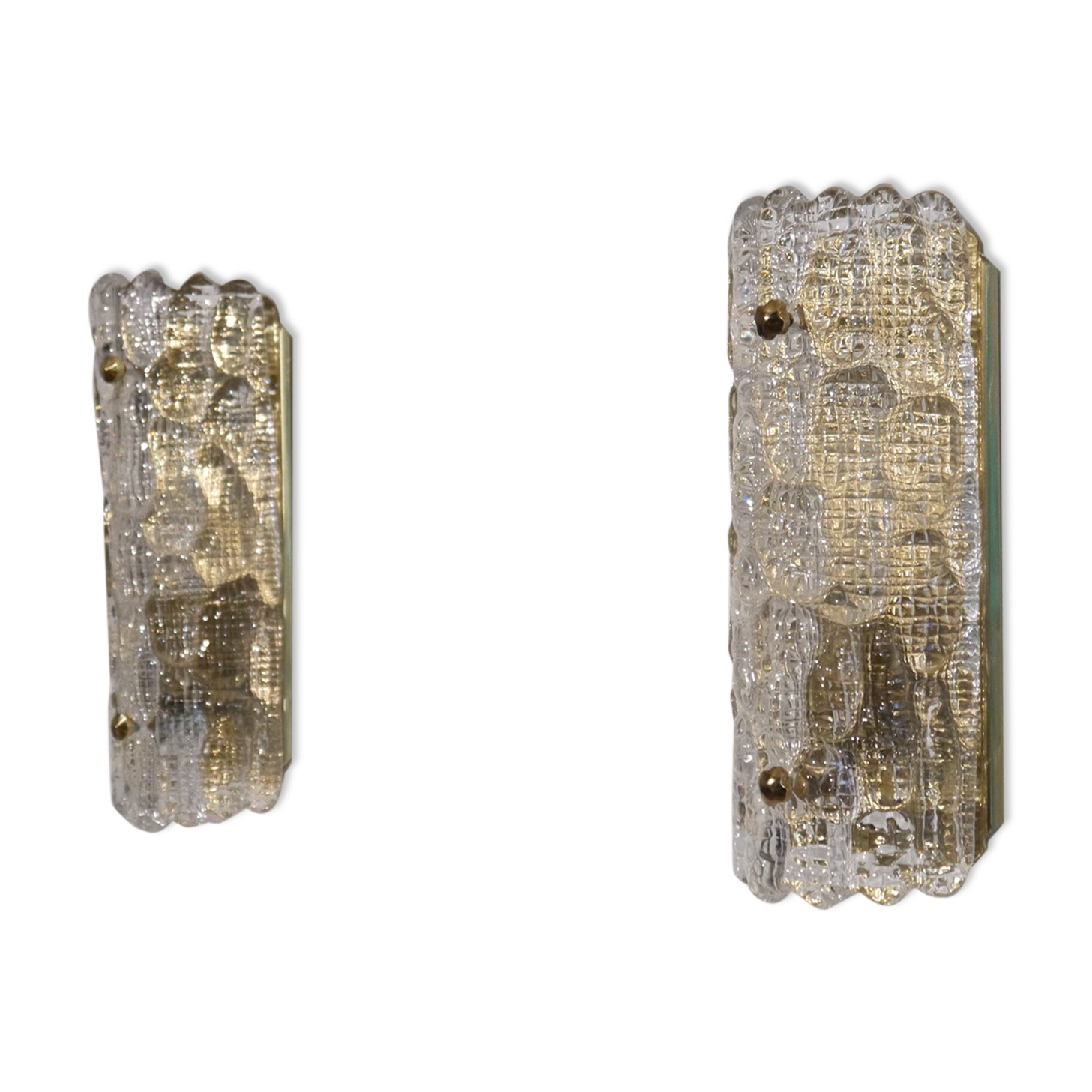 Pair of crystal and brass wall lamps by Carl Fagerlund for Orrefors