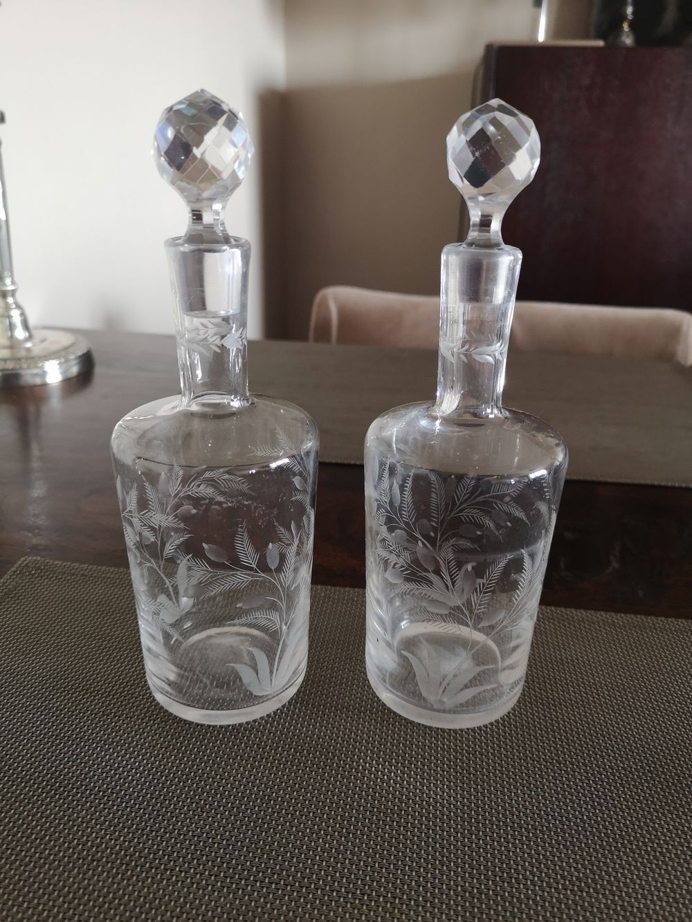 Duo of crystal perfume bottles late 19th early 20th century