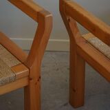 Tage Poulsen, a pair of brutalist chairs in pine and cord, Danish modern style, 1970s.