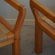 Tage Poulsen, a pair of brutalist chairs in pine and cord, Danish modern style, 1970s.