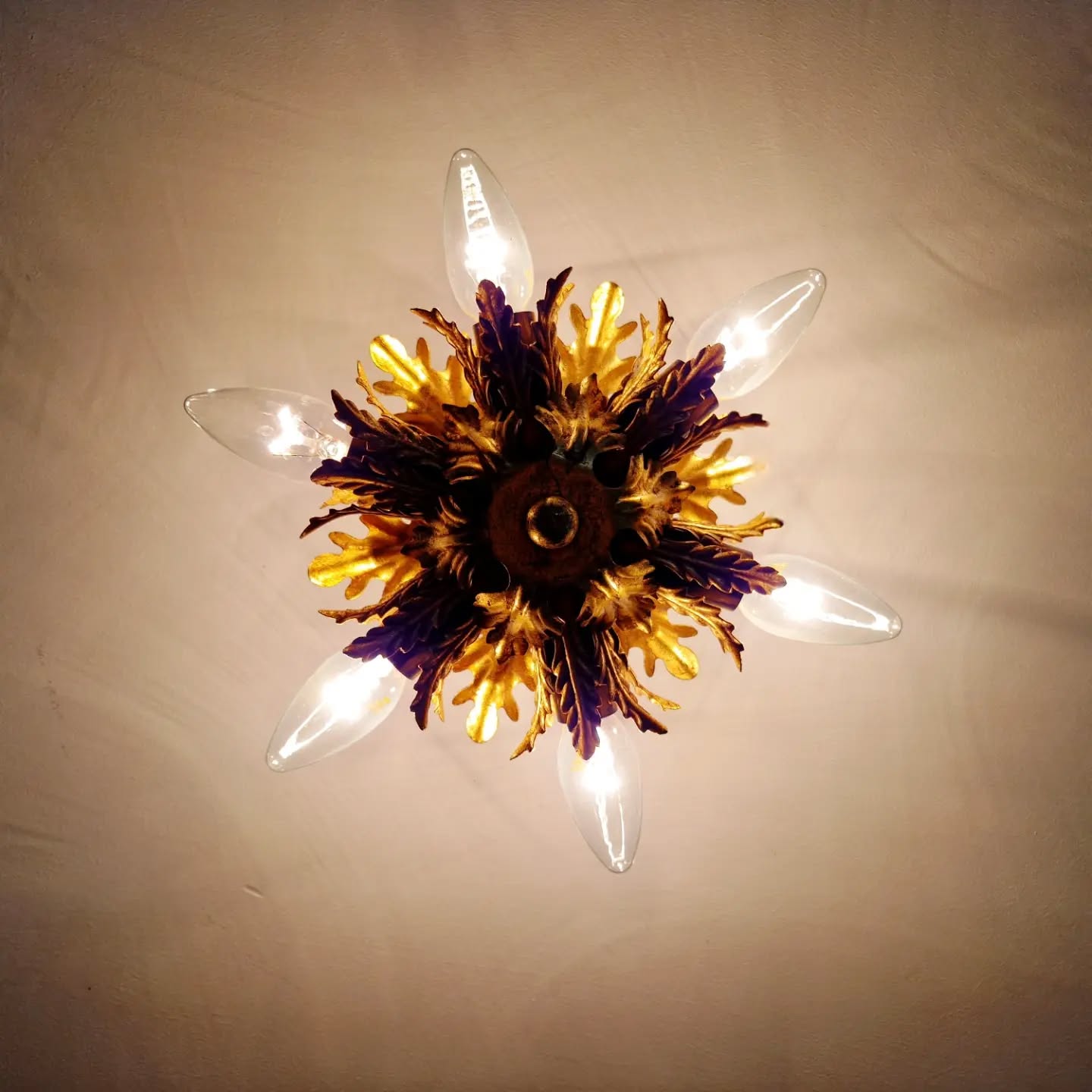Golden metal ceiling light, Banci Firenze, 1970