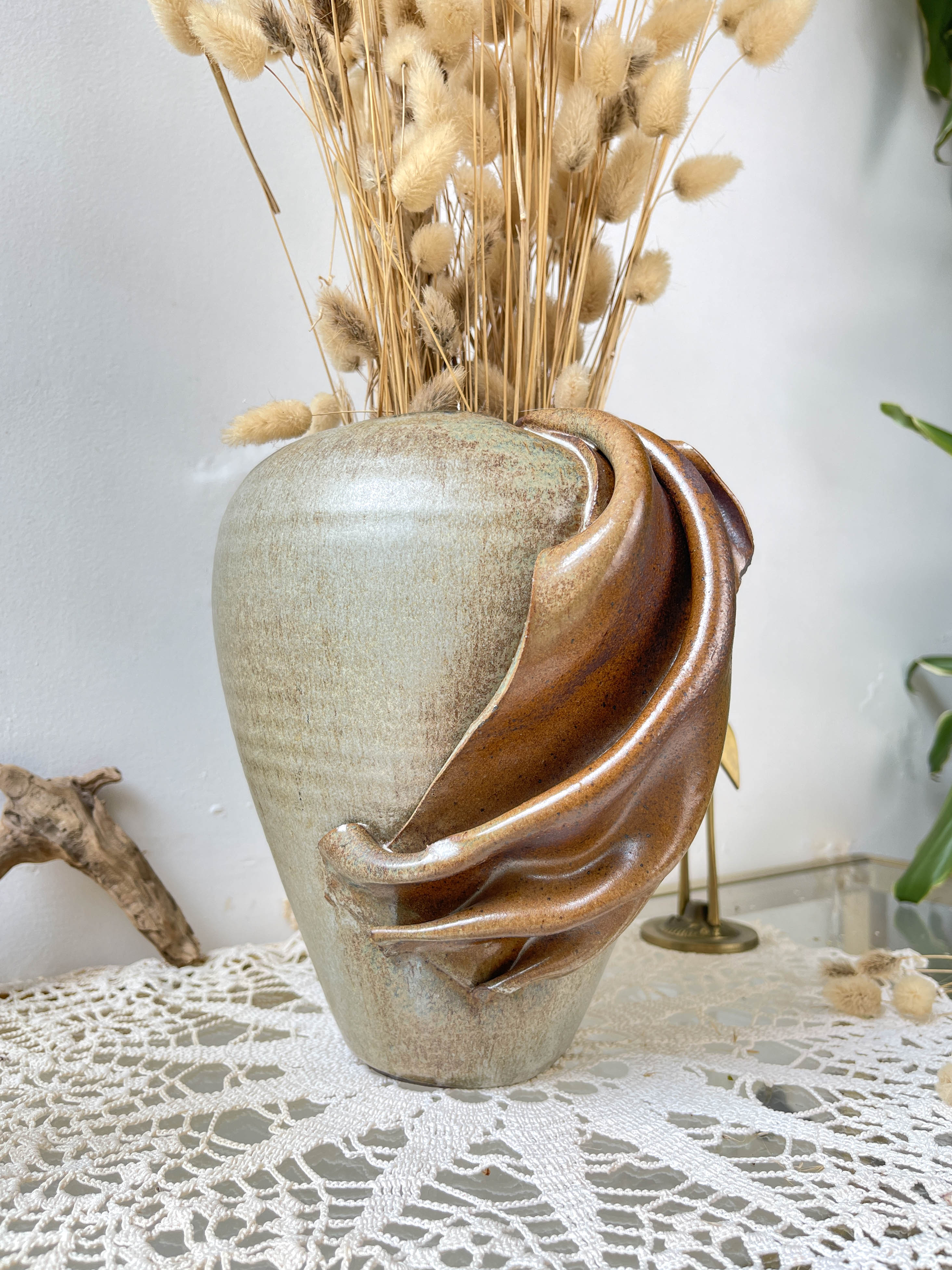 Vintage stoneware vase with draped effect glaze
