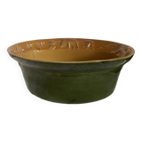 Old Oval Enameled Stoneware Dish with Wild Boar and Mushroom Hunting Motif