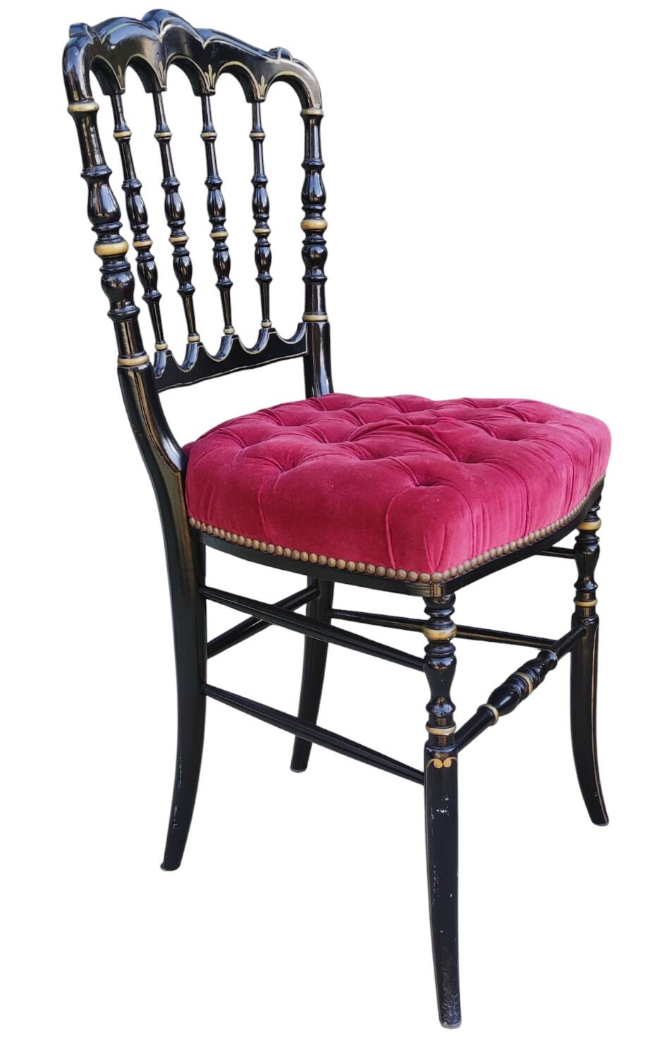 Antique Napoleon III chair in red velvet with upholstery