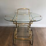 Neo classical style table in silver and gold metal and glass