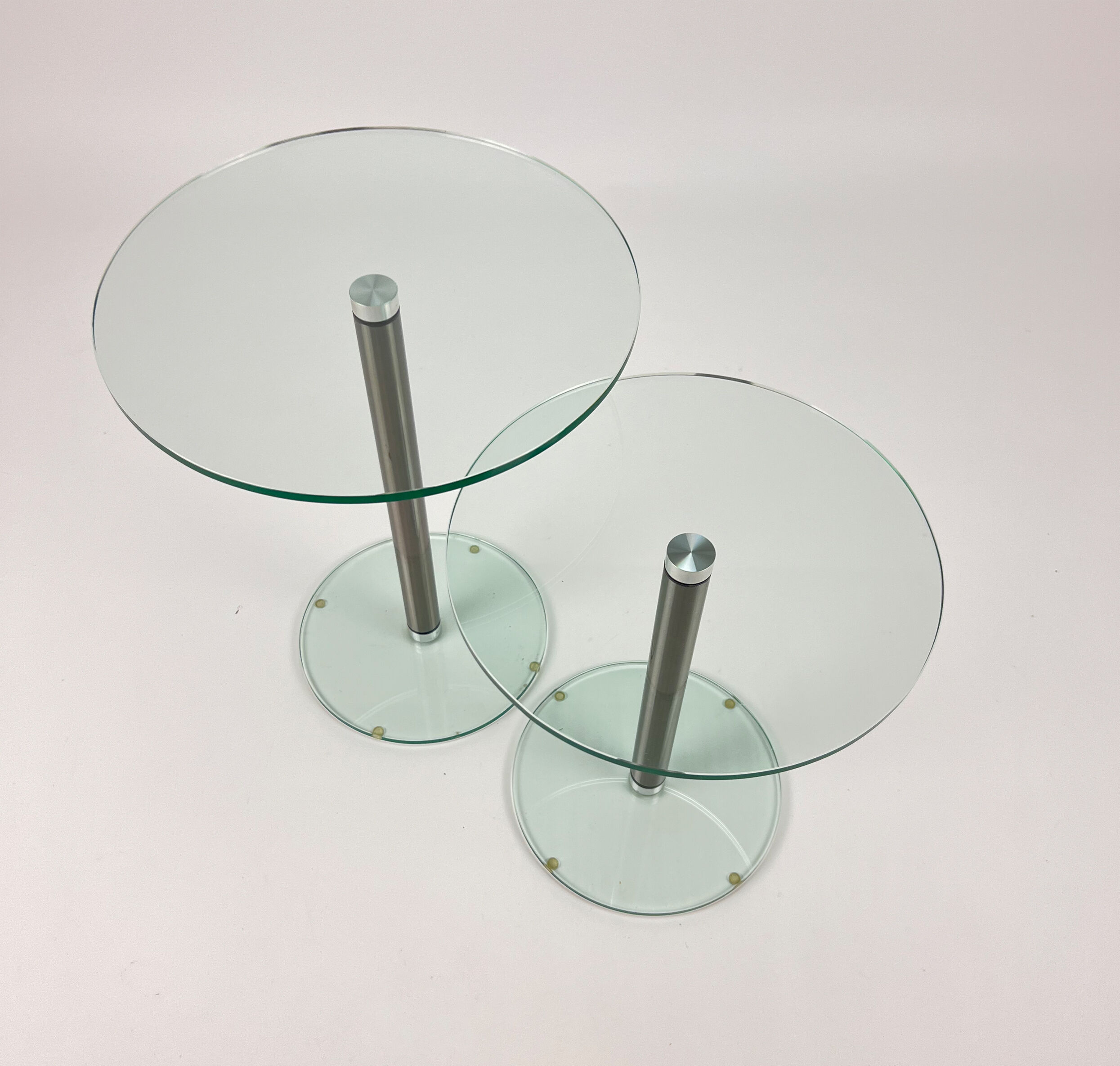 Set of 2 postmodern glass and steel side tables, 1990s