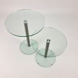 Set of 2 postmodern glass and steel side tables, 1990s