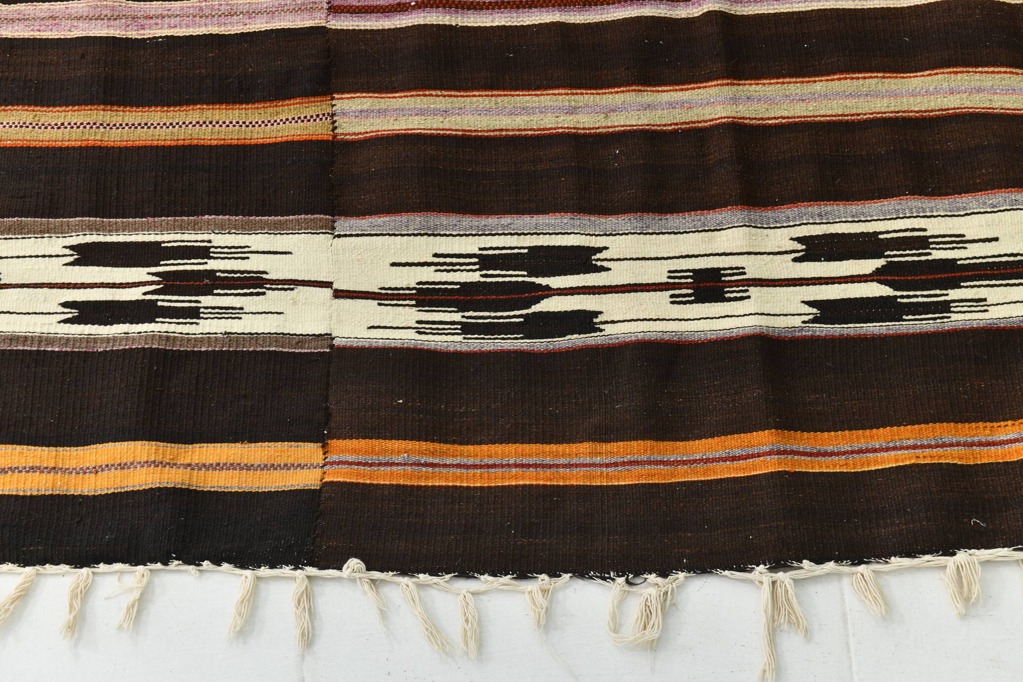 6x10 Dark Brown & Orange Strped Vintage Kilim Rug, 181x305Cm