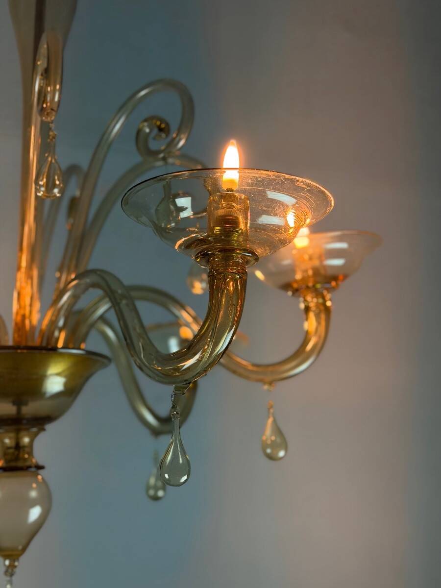 Lustre vénitien en verre de Murano mordoré, vers 1940