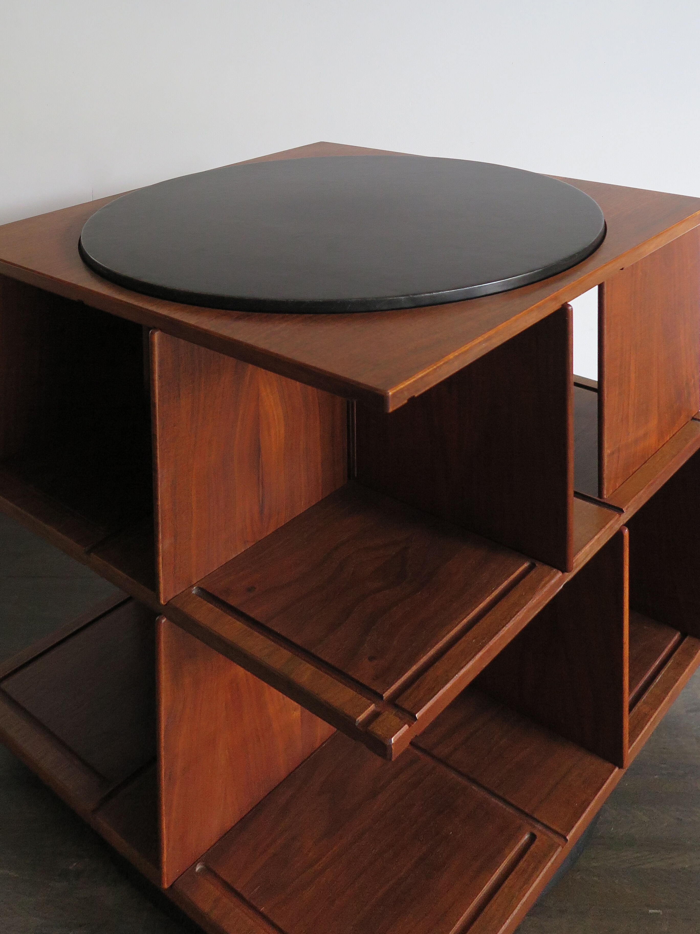 Gianfranco Frattini for Bernini italian wood leather swivel bookcase 1960s