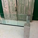 Table basse vintage moderniste en verre et chrome