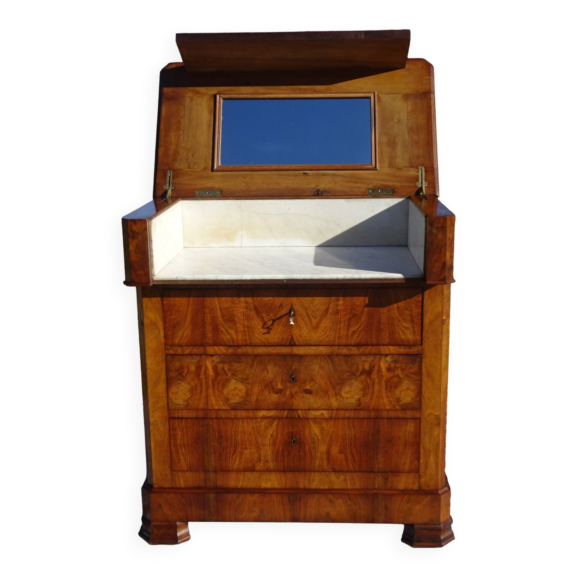 Commode coiffeuse, système en chemin de fer