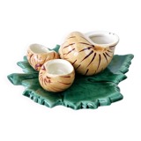 Servant Salt Pepper Mustard Ceramic DLG Vallauris Barbotine Escargot Leaf