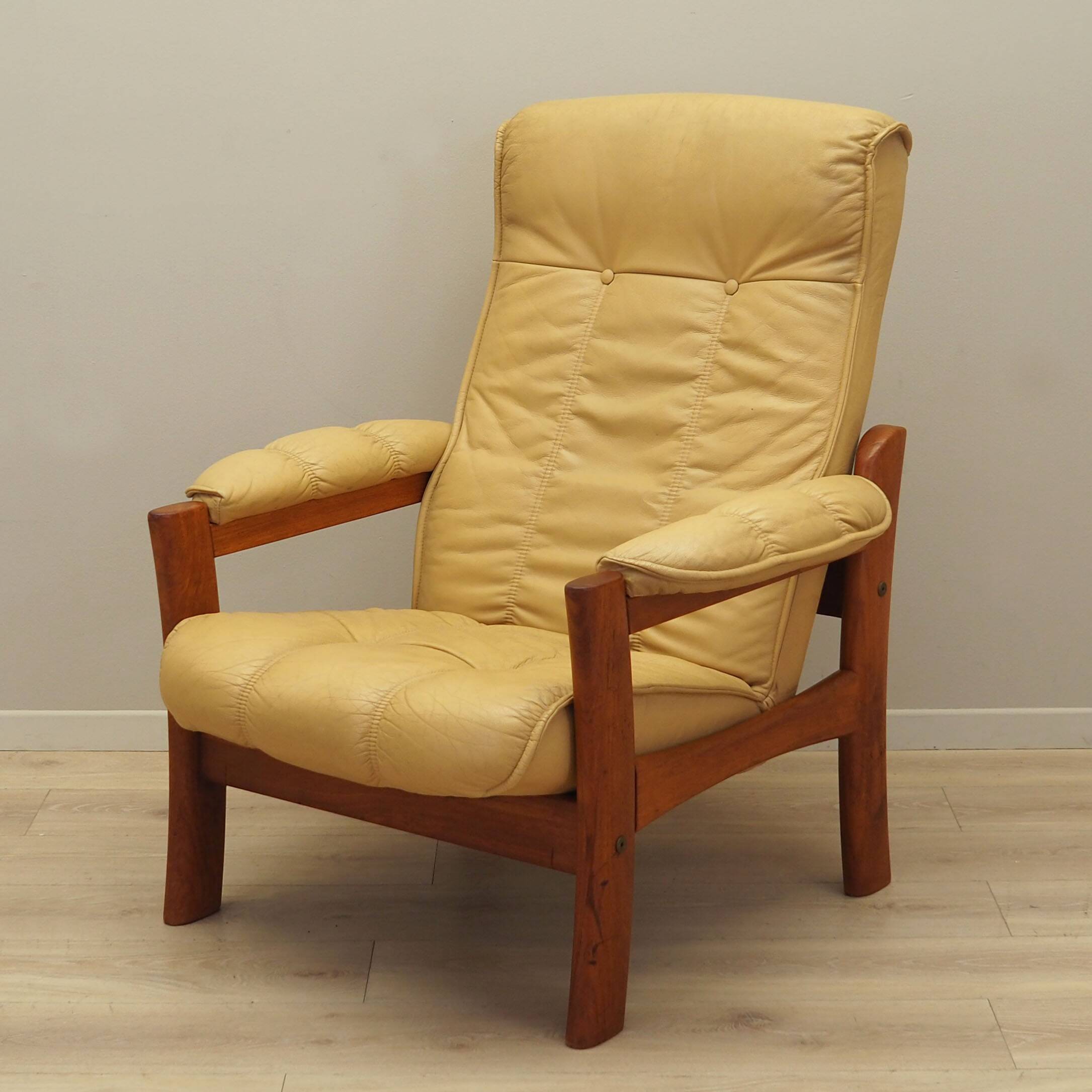 Yellow leather armchair, Danish design, 1960s, production: Denmark
