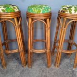 3 vintage high rattan bar stools 1970