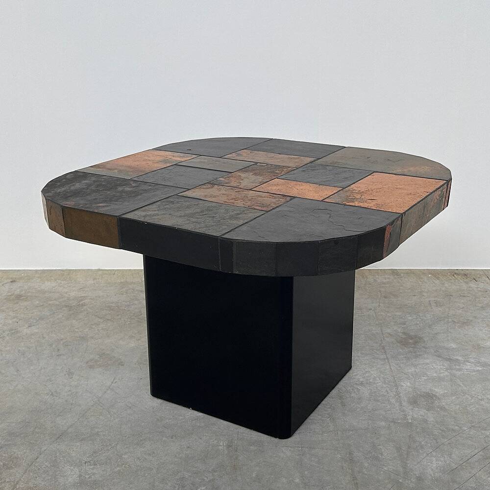 Vintage mosaic slate coffee table, stone tile coffee table, brutalist cocktail table