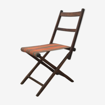 Chaise pliante ancienne en bois et tissu