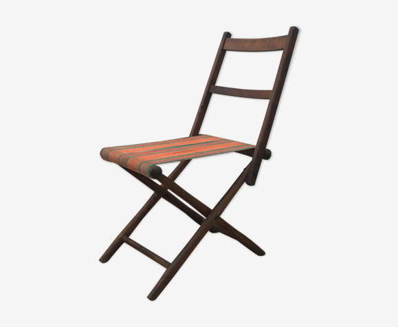 Chaise pliante ancienne en bois et tissu | Selency