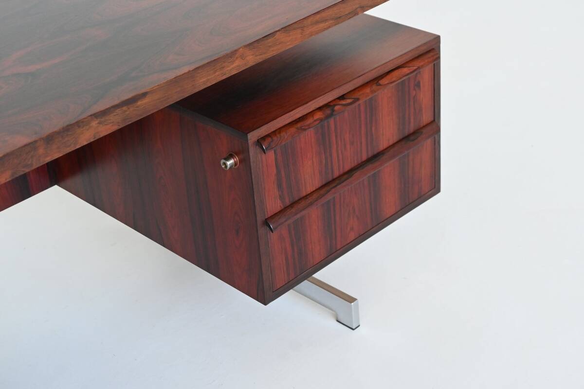 Danish floating writing desk in rosewood and chrome Denmark 1960