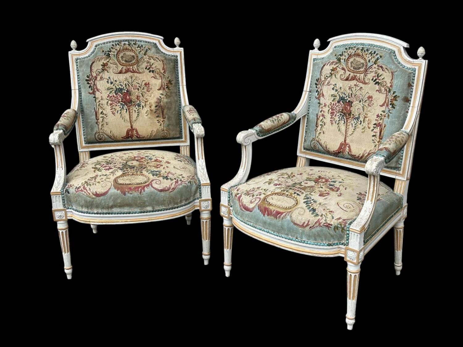 Pair of Louis XVI Cabriolet Armchairs - Lacquered and Upholstered Beech