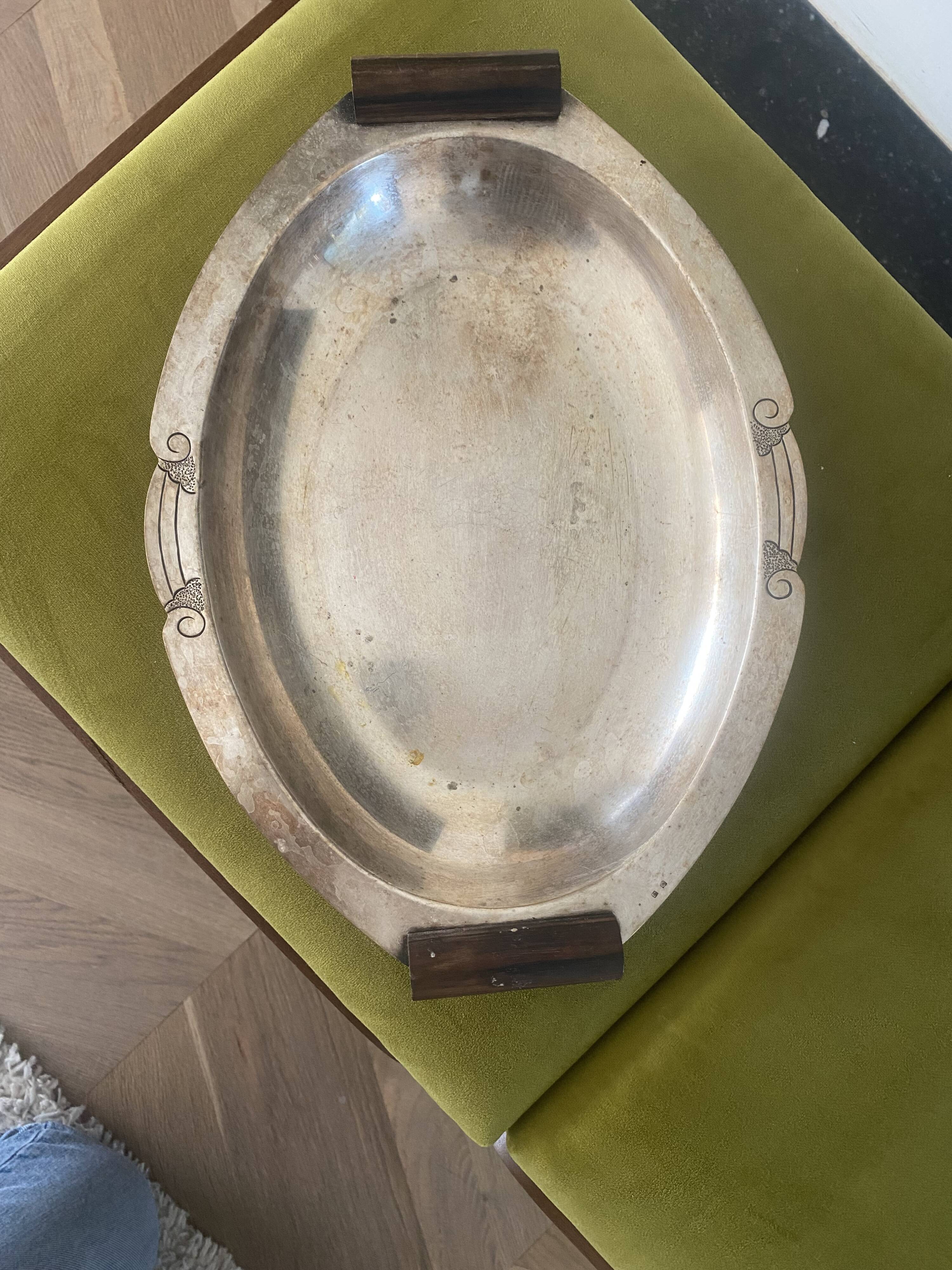 Plateau argent / bois art déco