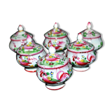 Set of 6 antique cream pots decorated with rooster decoration - Faïenceries de L'Est - Saint-Clément?