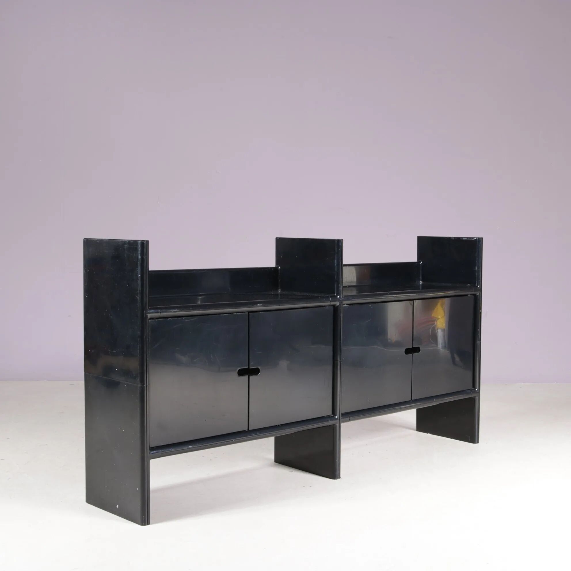 1970s low black plastic cabinet model Multiplo Harvey Guzzini Italy for Kastilia