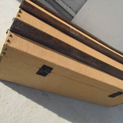 Beautiful trunk, curved chest, old, jute and wood