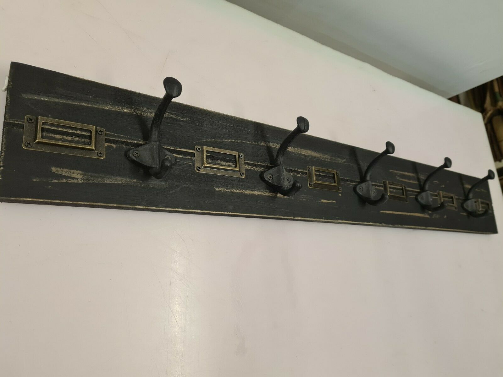 School coat rack with black patinated labels