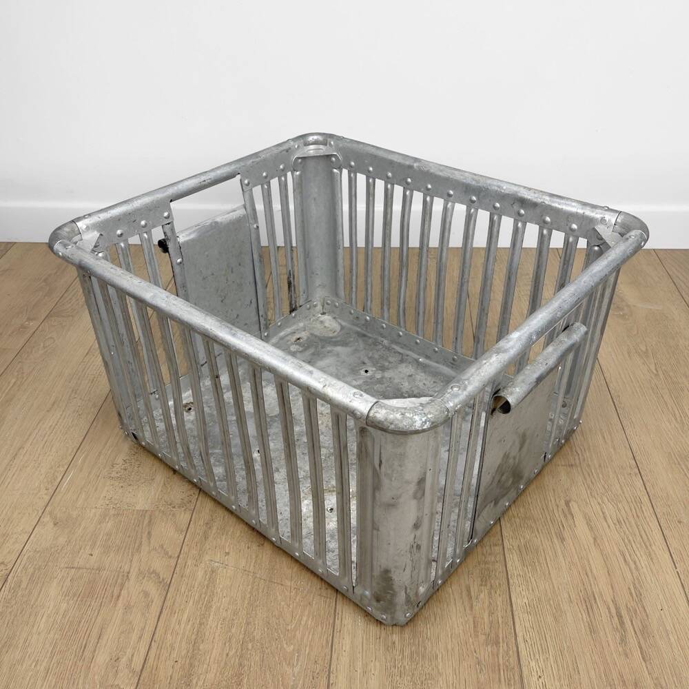 Large industrial aluminum laundry crate from the 60s
