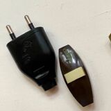 Wooden lamp, new fabric cable, cardboard lampshade