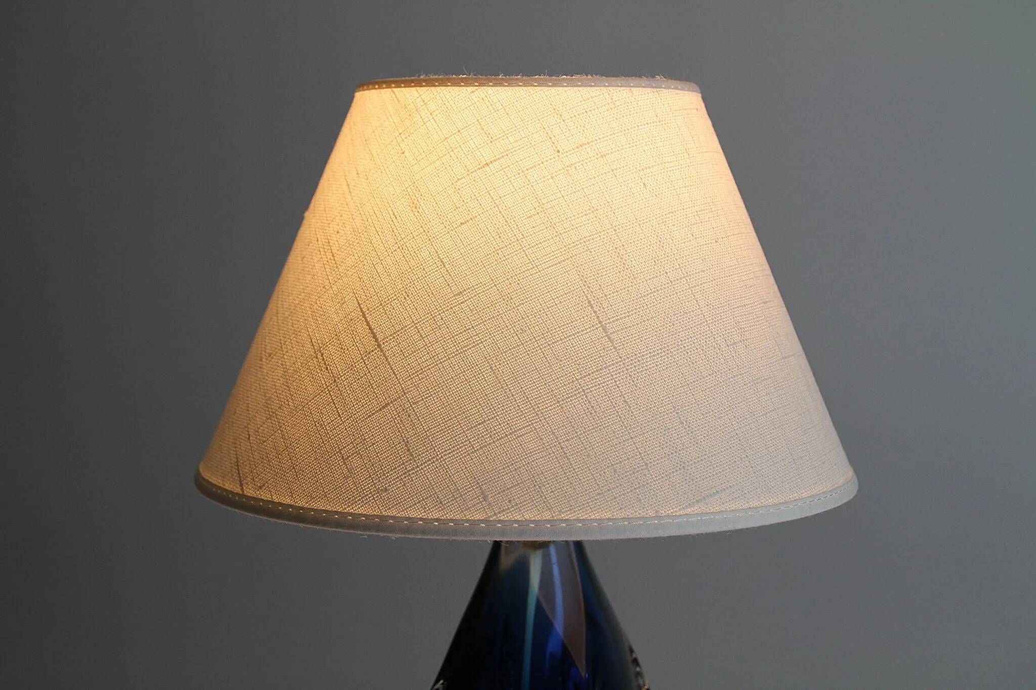 Blue & Crystal Art Glass Table Lamp — Sweden, circa 1955–1965