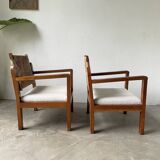 Pair of oak and straw armchairs, reconstruction style