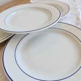 4 vintage flat plates porcelain Pyroblan Sarreguemines - Blue rim