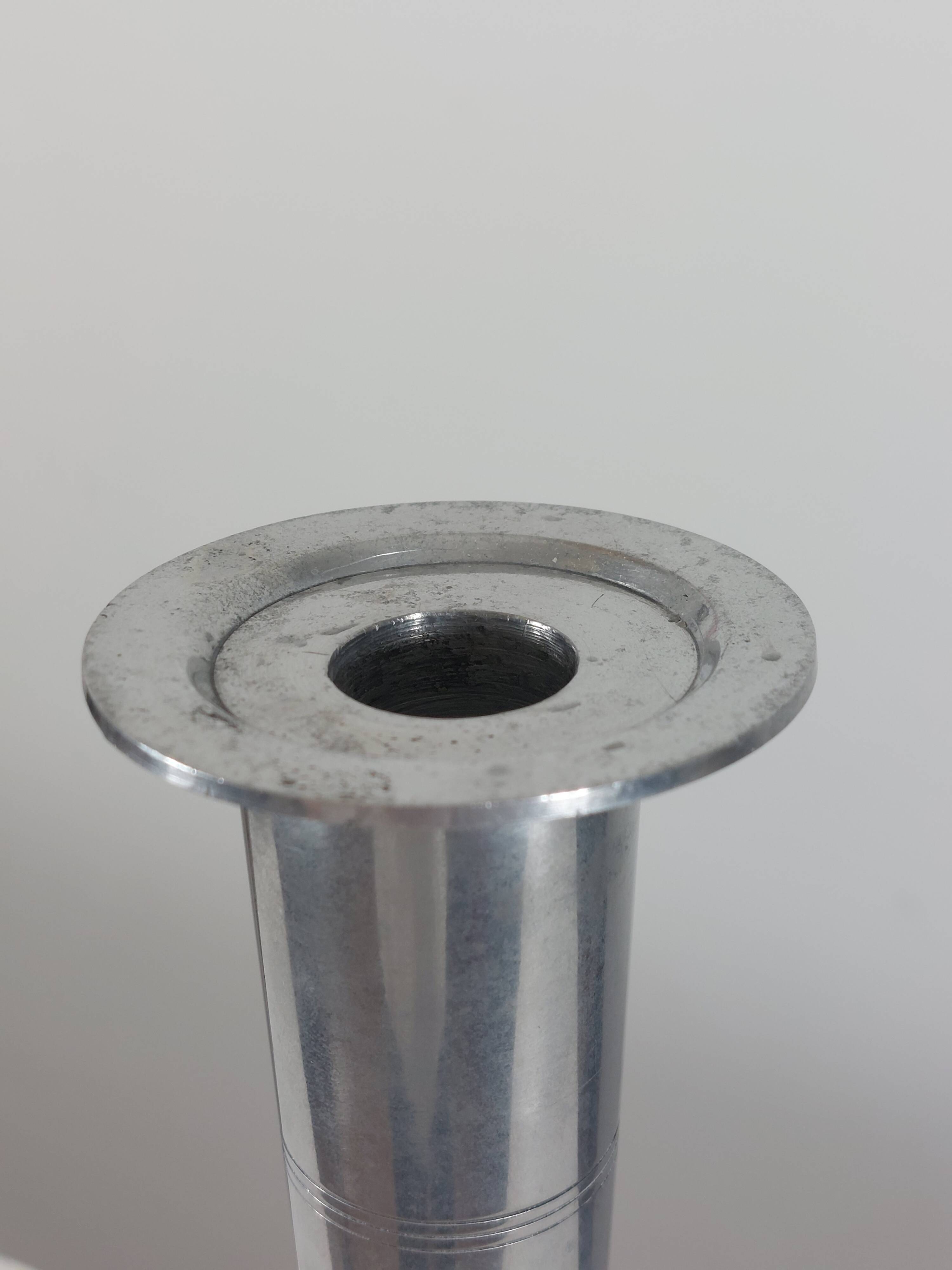 Vintage postmodern art deco revival chromed aluminum candlestick
