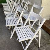Extra folding chair / garden chair / vintage white lacquered solid wood office chair