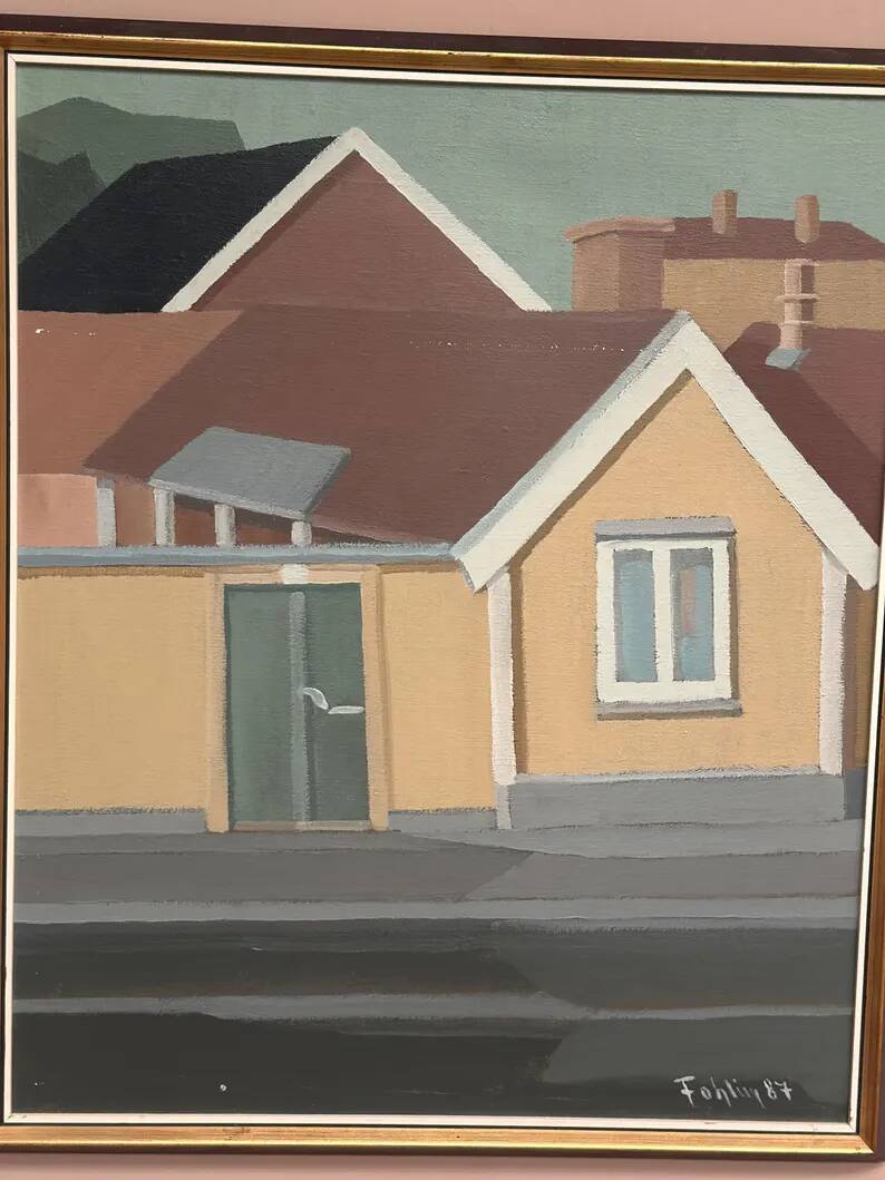 Original Vintage Swedish Oil on Canvas – “City Scene” by Gunnar Fohlin – Signed & Dated 1987 – Vintage & Framed