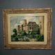 Old French painting signed and dated 1952 – Castle and garden – Oil