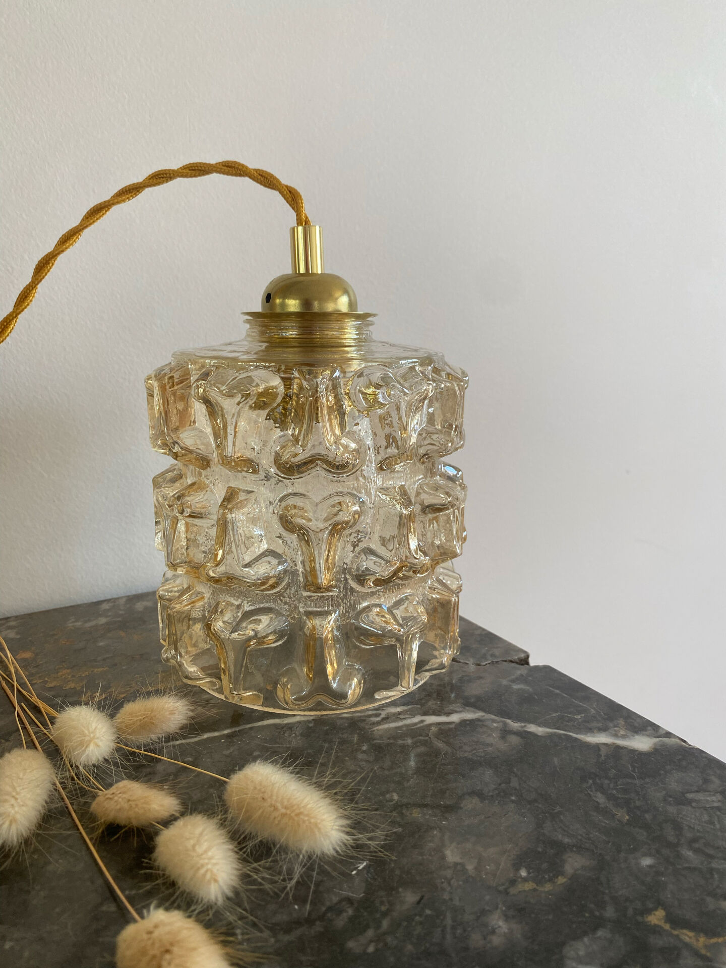Vintage amber glass suspension globe