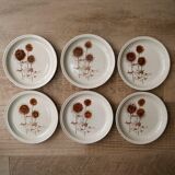 Set of 6 dessert plates in Sarreguemines sandstone, thistle pattern