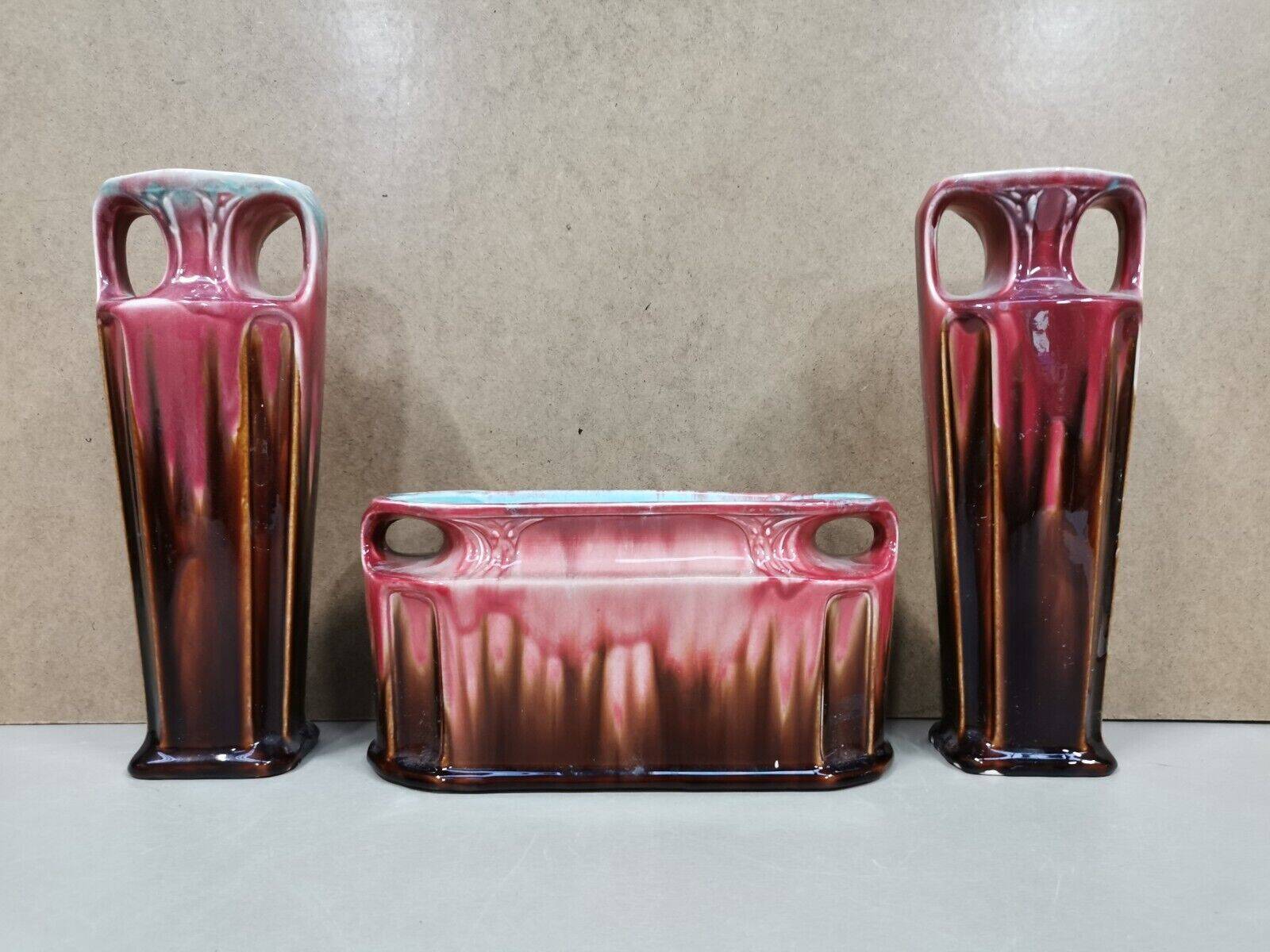 Pair of vases + art nouveau planter orchies slip fireplace trim