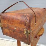 Valise jumelle malle de voyage cuir XIXe estampillée Debas Rouen