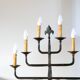 Grand Brutalist floor lamp in wrought iron, six lights, 1970.