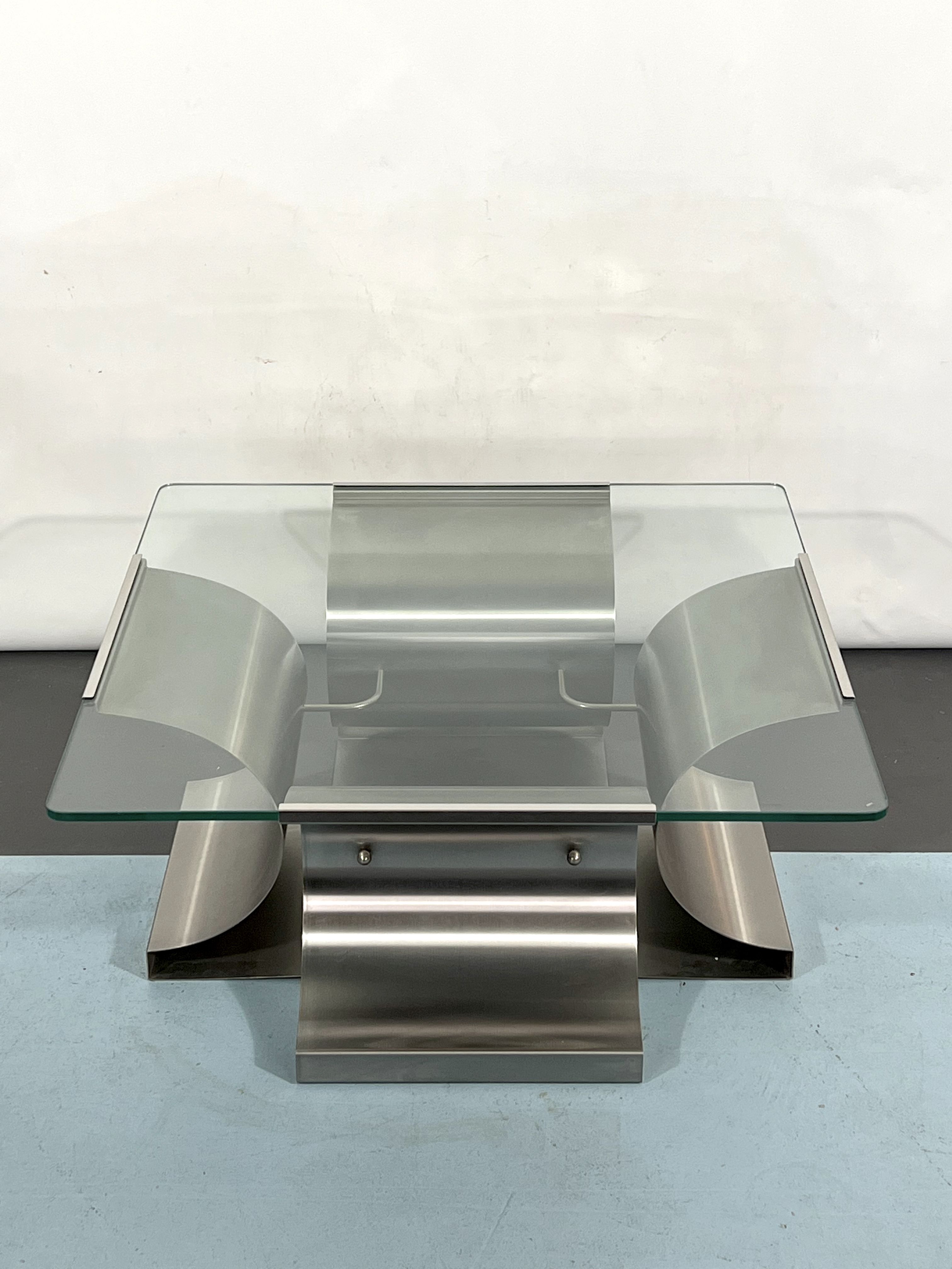 Coffee table in brushed steel 1970
