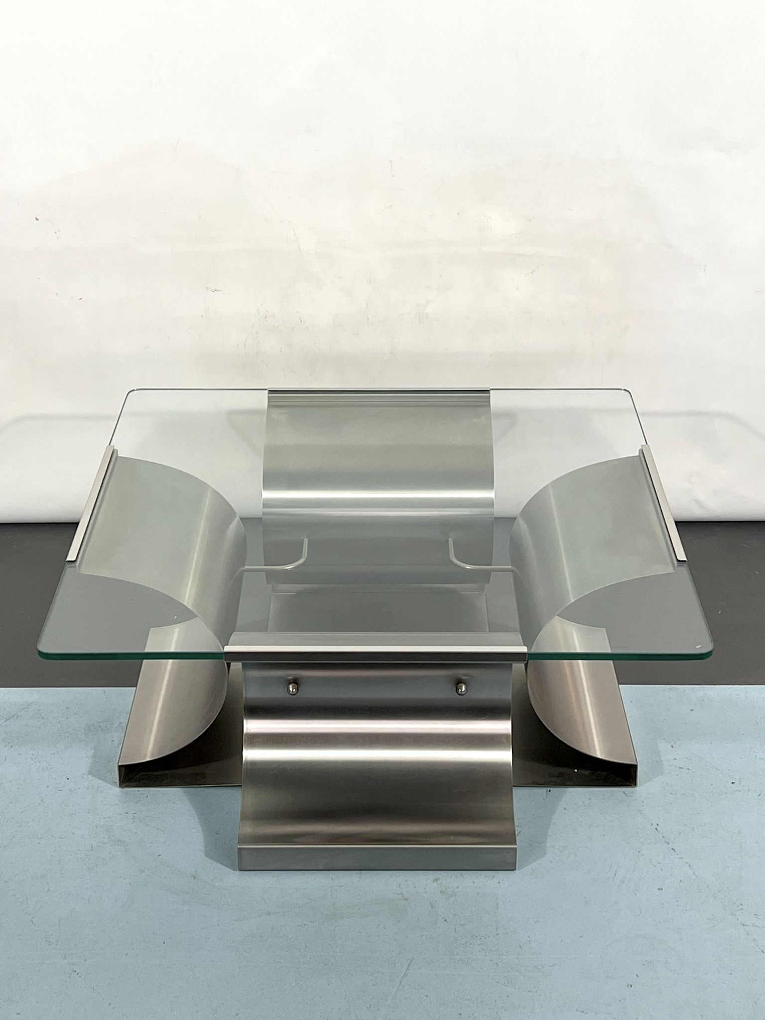 Coffee table in brushed steel 1970