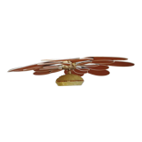 Suspension flower vintage globe and petals in linen and rattan