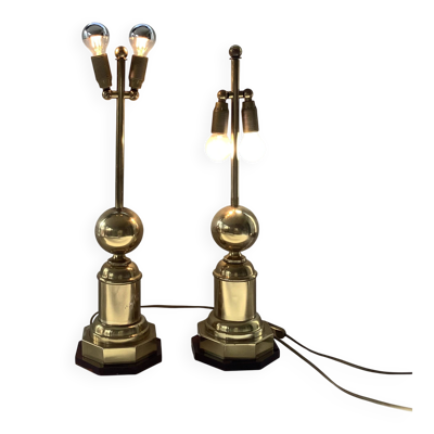 Paire 2 Lampes Boules Laiton Bakélite Ambre Vintage Chic  Articulée Fr