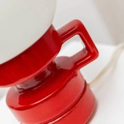 Red ceramic table lamp from Italy (1970s) with white opal glass shade - mid-century design